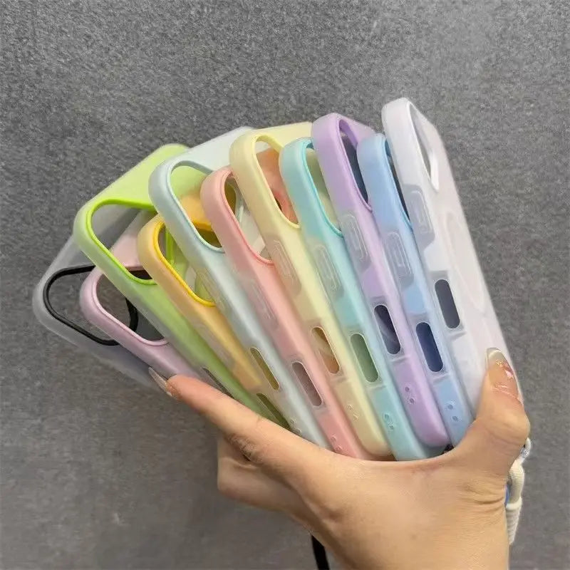 for Magsafe Candy Contrast Lanyard Magneti Case for iPhone 17 16 15 Pro Max 14 Plus 11 12 13 17 Air Hand Wrist Strap Matte Cover