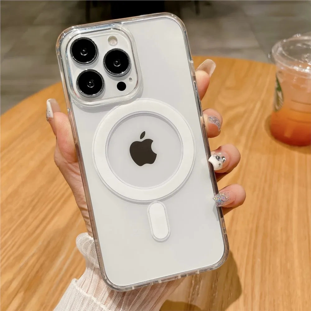 For Magsafe Magnetic Transparent Wireless Charge Case For iPhone 11 12 13 14 15 16 17 Air Pro Max Plus Mini Shockproof PC Cover