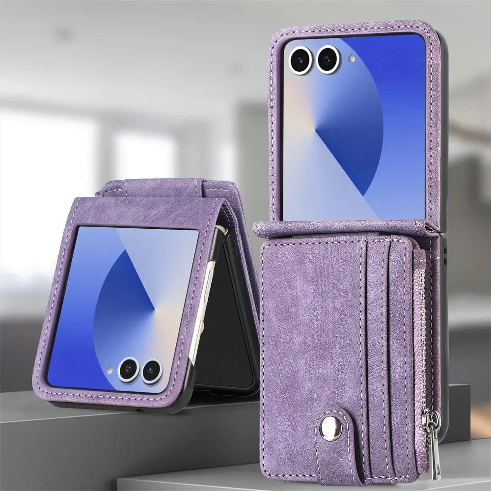 2 in 1 Detachable Leather Wallet Cover For Samsung Galaxy Z Flip 7 fe 6 5 4 3 Flip7 Flip6 Flip5 5G Phone Case with Card Holder