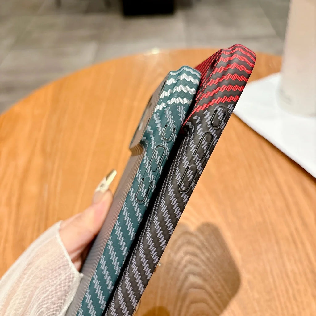 Slim Carbon Fiber Kevlar Texture Hard Plastic Phone Case For iPhone 17 Air 16 15 14 13 12 11 Pro Max Plus Shockproof Armor Cover