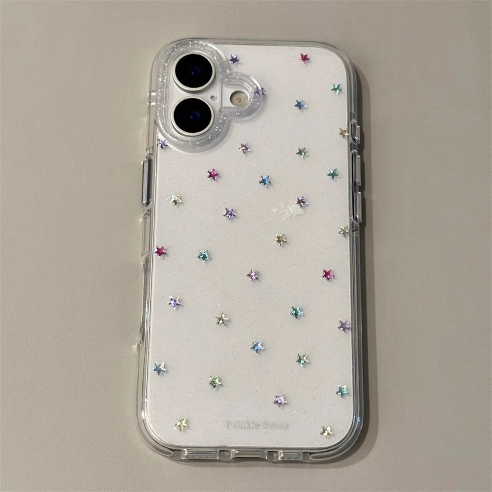 Glitter Shiny Stars Imd Transparent Back Cover for Iphone 17 16 Pro Max 13 14 15 Promax Ins Protector Shockproof Phone Case