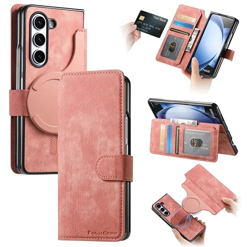 Flip Leather Magnetic Wallet Case for Samsung Galaxy Z Fold 7 6 5 4 3 Fold7 Fold6 Fold5 Fold4 Magsafe Magnetic Protection Cover