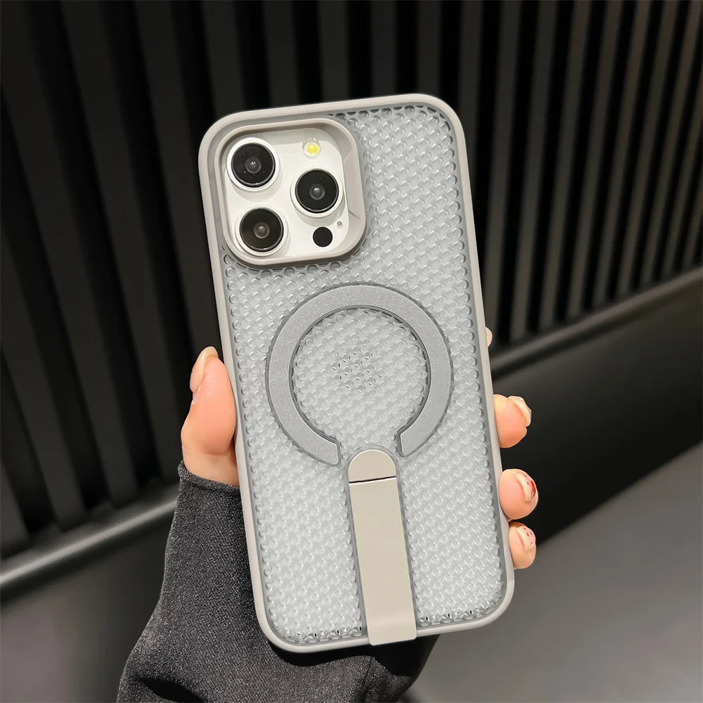 Heat Dissipation For Magsafe Magnetic Bracket Case For iPhone 17 Air 16 E 15 14 Plus 13 12 Pro Max 11 XR Breathable Stand Cover