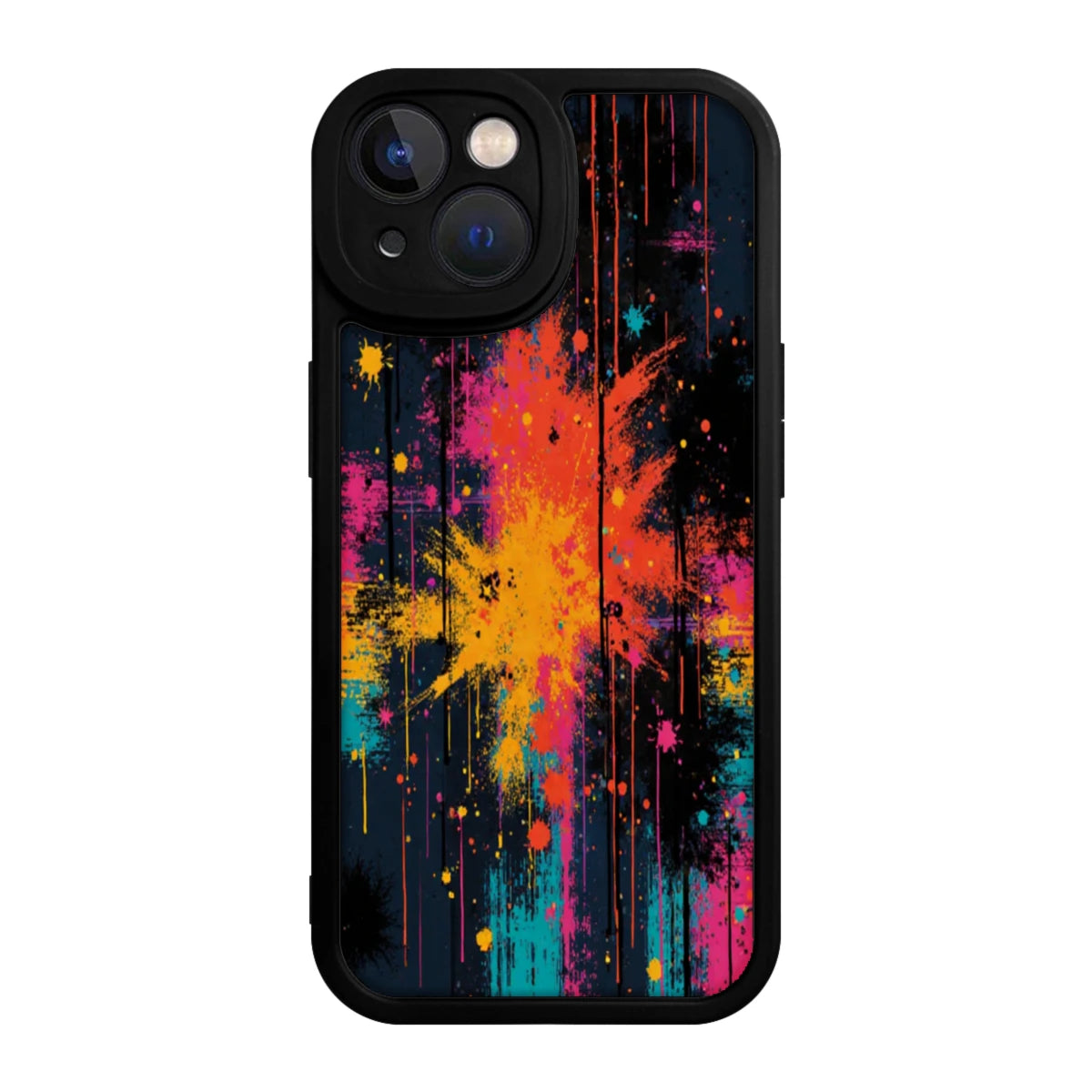 Phone Case Black Color Abstract Paint Splatter Design For Iphone X To Iphone 16 Pro Max Fashion Artistic Protection Cover For Daily Use And Travel