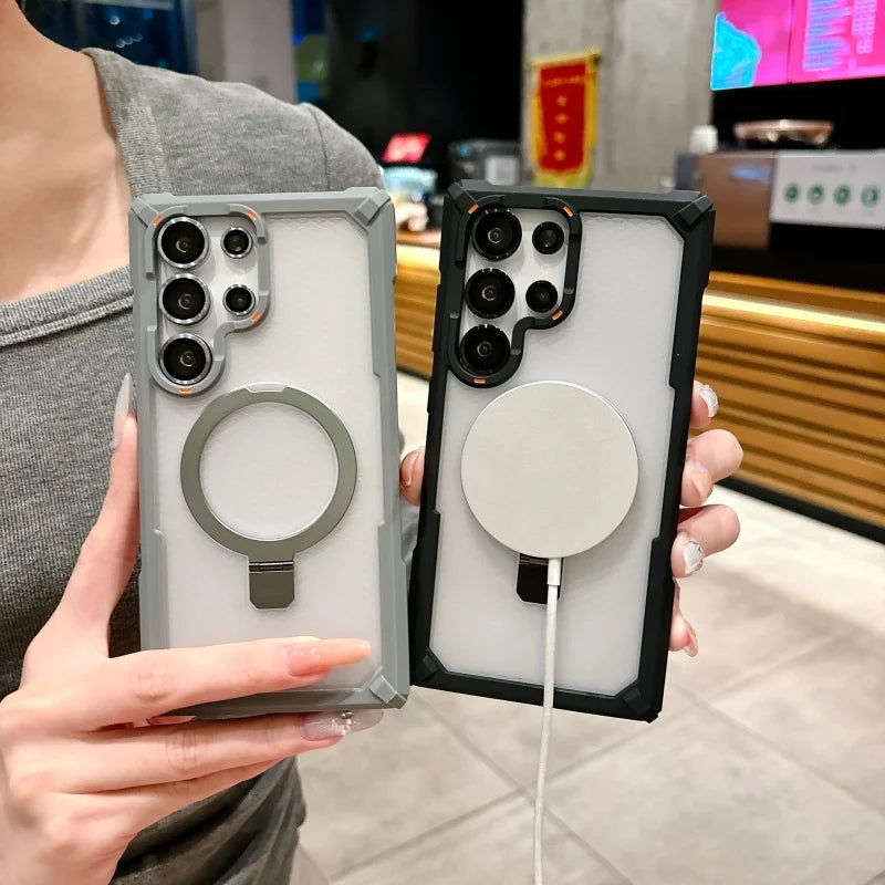 Heavy-Duty Armor Magnetic Case For Samsung Galaxy S25 S24 Plus Ultra S25Ultra S25Plus Military Camera Glass Hard Stand Cover