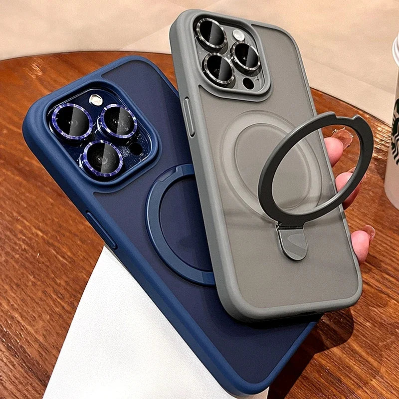 Luxury Magnetic Metal Ring Bracket Case For 16 17 Pro Max 14 Plus 12 13 15 Pro Max 16E For Magsafe Camera Protection Phone Cover