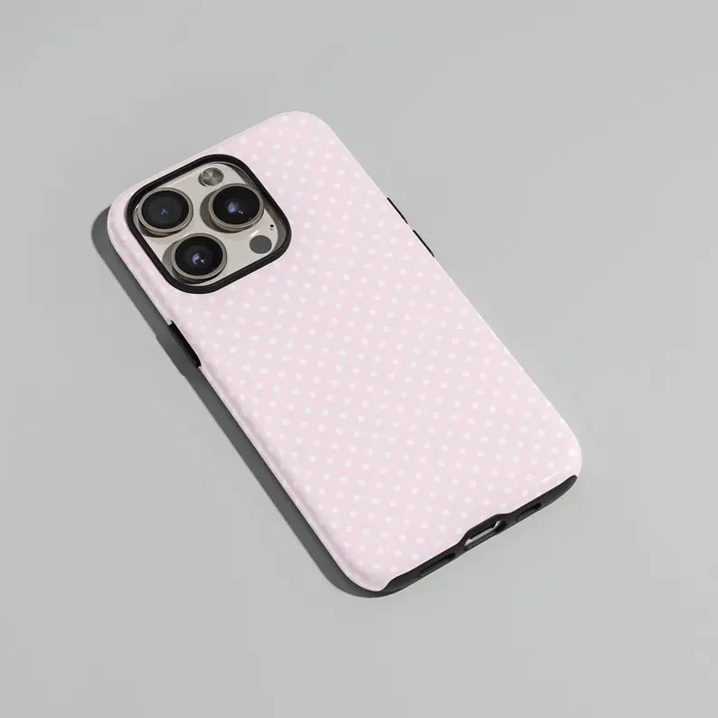 Light Pink White Polka Dots Cute Phone Case for IPhone 17 16 15 14 13 12 11 X XS XR Air Pro Max Plus Luxury Double-layer Cover