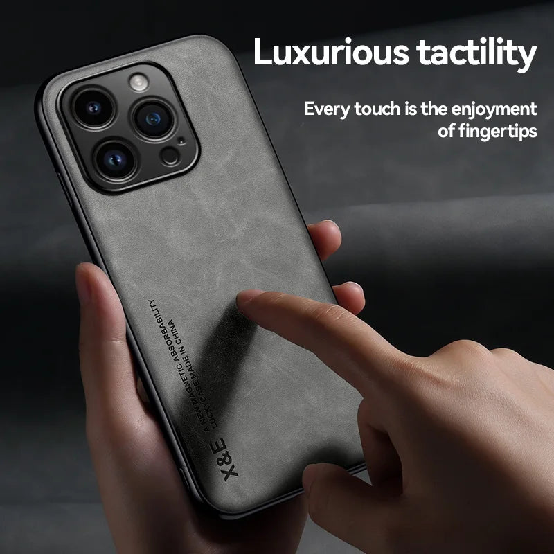Luxury Magnetic Sheepskin Leather Case For iPhone 16 15 14 13 12 11 Pro Max XR XS X 8 7 Plus Shockproof Matte Soft Bumper Cover