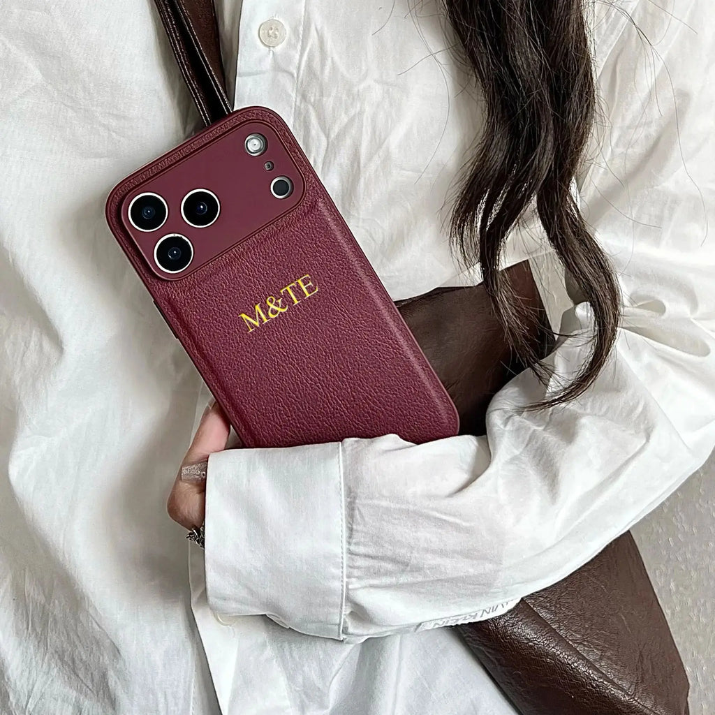 Personalized Custom Name Initial Gold Hot Foil Engraved Luxury Faux Leather Case For iPhone 17 16 15 14 13 Pro Max Plus Air Gift