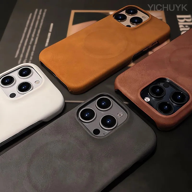 Luxury Magsafe Wireless Charging Retro Leather Phone Case For iPhone 16 12 13 14 15 16 Pro Max Plus Magnetic Bumper Cases Cover