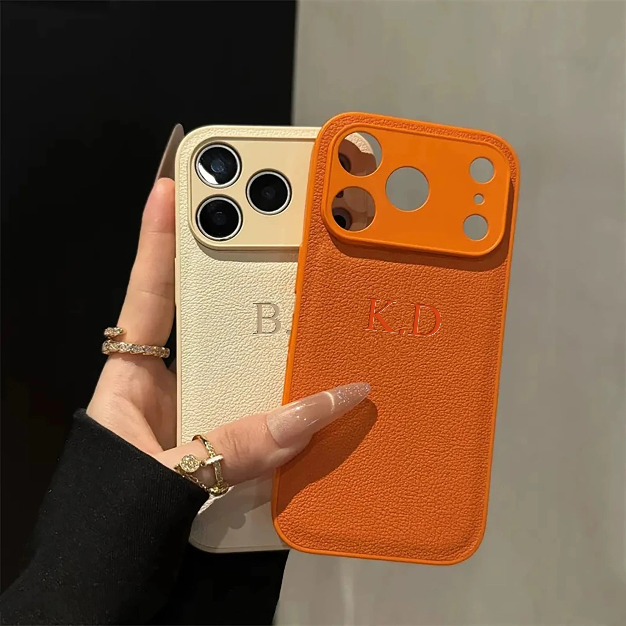 Custom Name Phone Case For iPhone 17 16 15 14 13 Pro Max Plus Air 3D Hot Stamping Faux Leather Cover Couple Gift