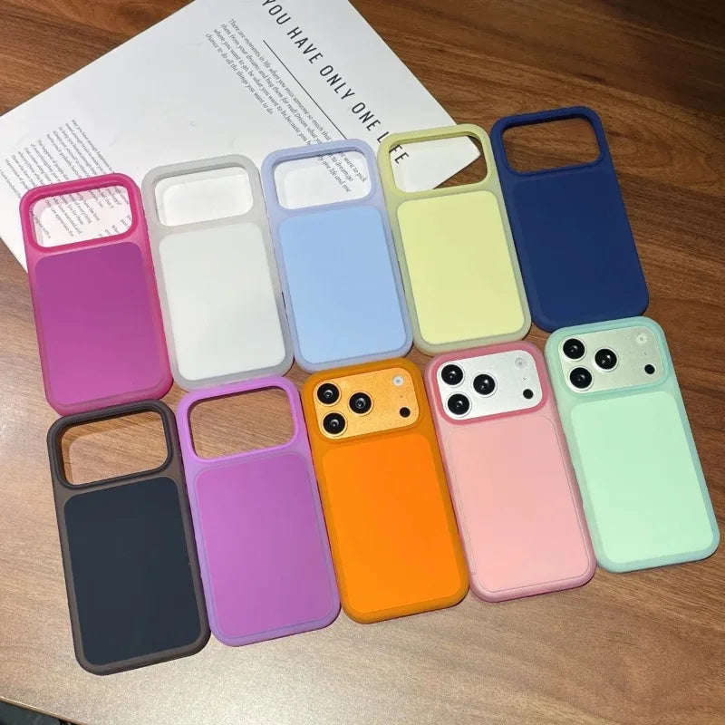 2in1 Cute Jelly Silicone Shockproof Phone Case For Apple iPhone 17 16 15 Pro Max Solid Color Ice Mist Non-Slip Shockproof Cover