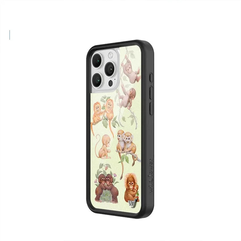 Wildflower INS Monkey Biz Phone Case for iPhone 17 16 15 14 13 12 Pro Max Plus WF Cartoon Lovely animal Tiger Shockproof Cover