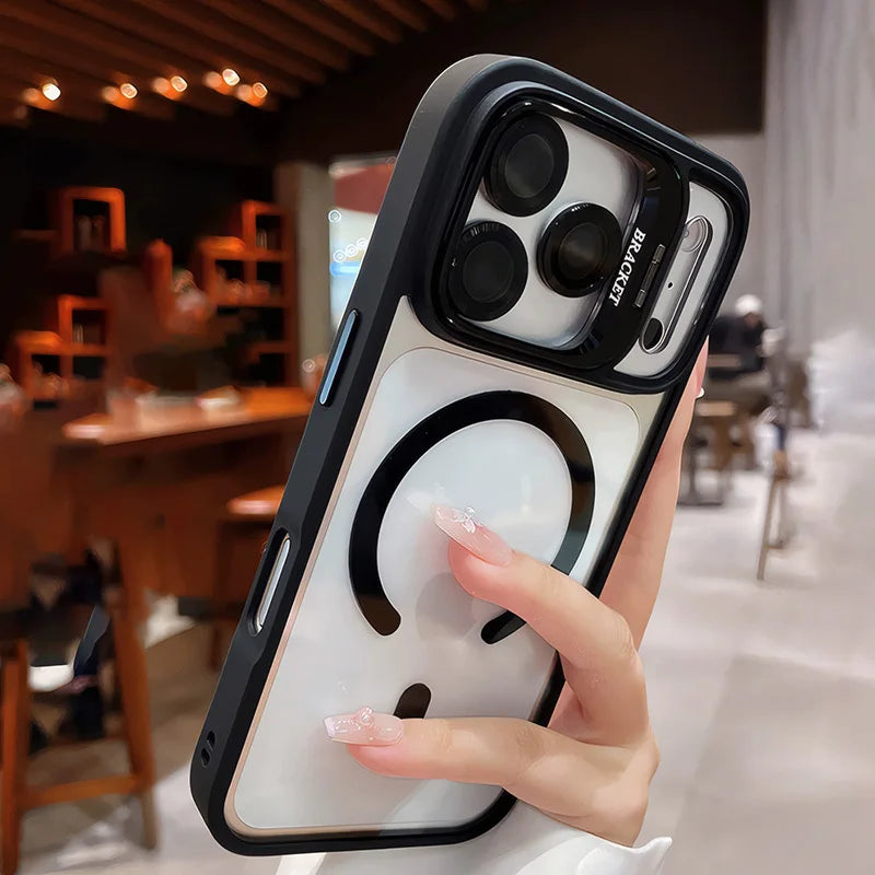 Luxury for Magsafe Magnetic attraction Bracket Case for IPhone 17 16 15 13 12 Pro Max Lens Holder Protection Clear Cover