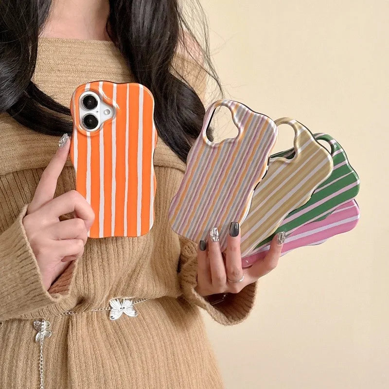 Fashion Glossy Double Color Stripes Case for iPhone 12 13 14 15 16 17 Pro Max 17 Air Color Collision Ultra Thin Shockproof Cover