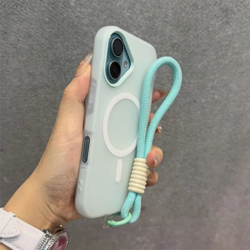 17 ProMax for Magsafe Jelly Candy Color Contrast Lanyard Case for iPhone 17 Air 16 15 14 13 Pro Max Plus 11 12 Wrist Strap Cover
