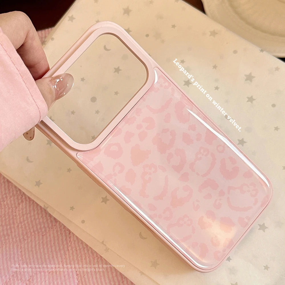 Cute Kitten Pink Leopard Print Pattern Phone Case for iPhone 17promx 17 16 15 14 17Pro Max 13 Pink Bumper Edge Shockproof Cover