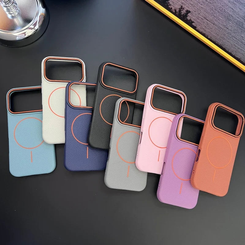 For Luxury Litchi Texture Silicone Magsafe Magnetic Phone Case For iPhone 17 Air 15 13 12 11 Pro Max Bumper On 16 Pro Max Cover