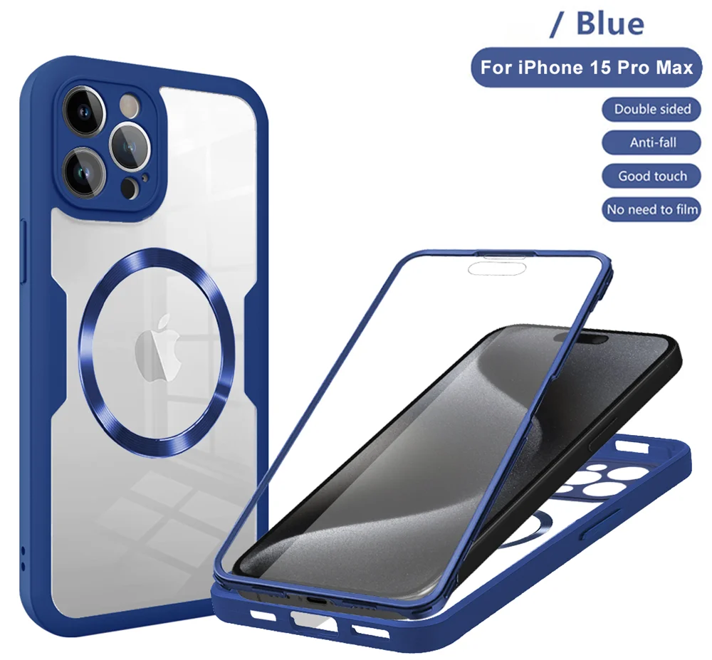 360 Full Body Transparent Magnetic For Magsafe Phone Case For iPhone 16 15 11 12 13 14 Pro Max 15 Plus Wireless Charging Cover