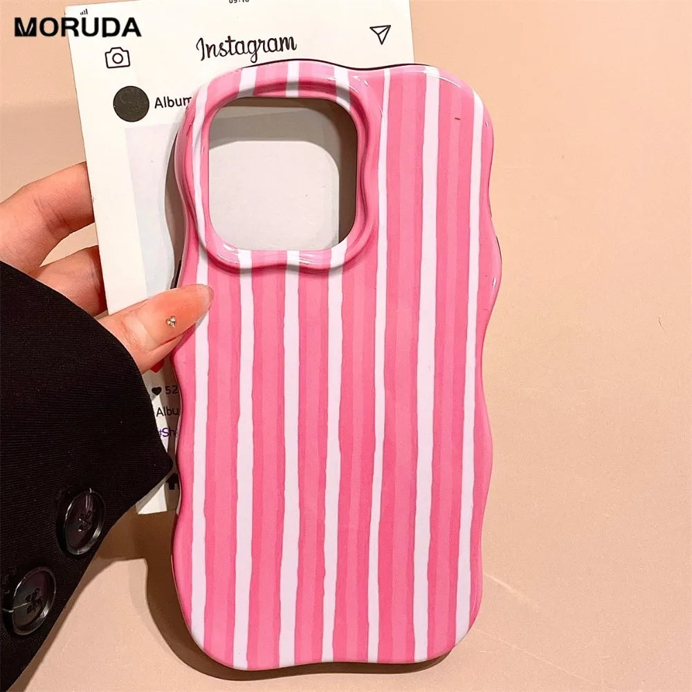 Fashion Glossy Double Color Stripes Case for iPhone 12 13 14 15 16 17 Pro Max 17 Air Color Collision Ultra Thin Shockproof Cover