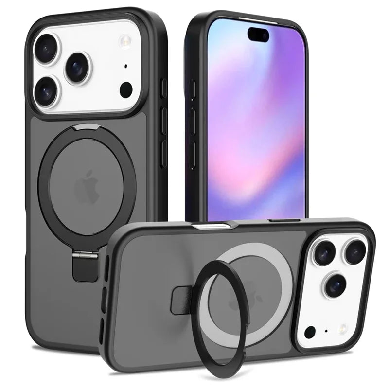Luxury For Magsafe Fold Stand Magnetic Phone Case For iPhone 17E 16 15 17 Pro Max 16E Air 14Plus 13 12 Frosted Translucent Cover