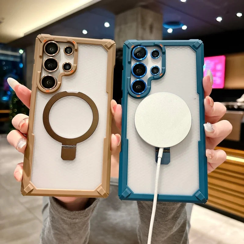 Heavy-Duty Armor Magnetic Case For Samsung Galaxy S25 S24 Plus Ultra S25Ultra S25Plus Military Camera Glass Hard Stand Cover