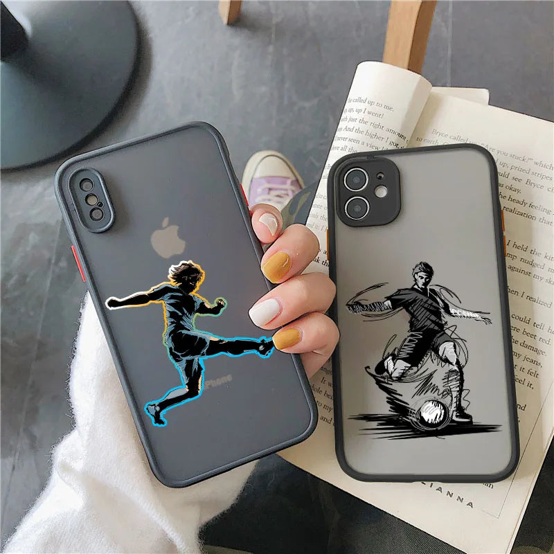 Phone Case For iPhone 17 16 12 13 11 14 15 Pro Max XS XR 16 Plus X PlaySoccer Shockproof Clear PC Cute Back Cover Coque Football