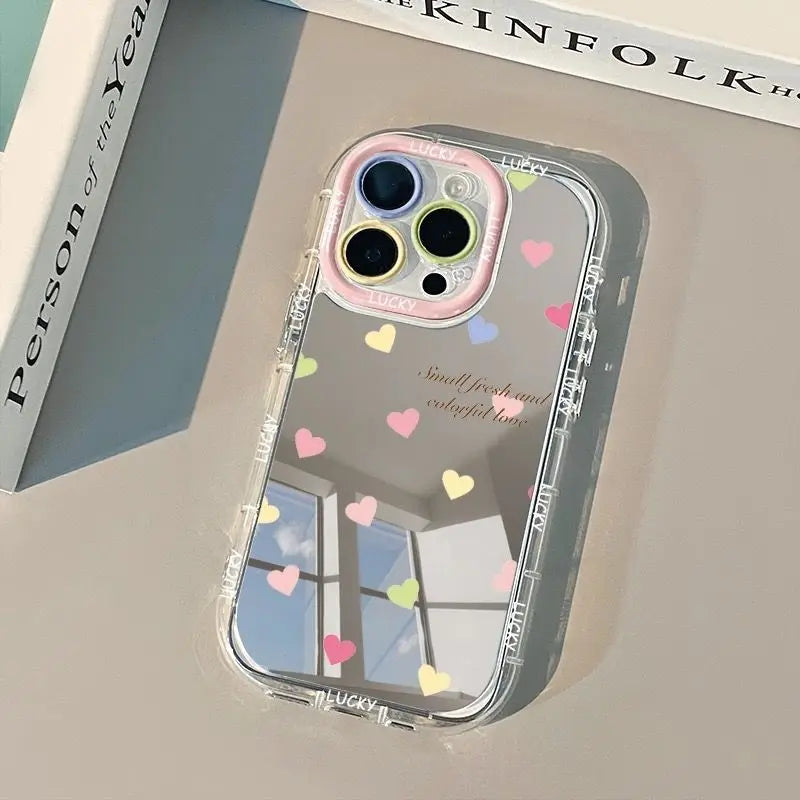 Beautiful Colorful Love English Pattern Mirror Phone Case For iPhone 17 16 15 14 13 12 11 Pro Max 16E 17E XR X XS 7 8 Plus Cover