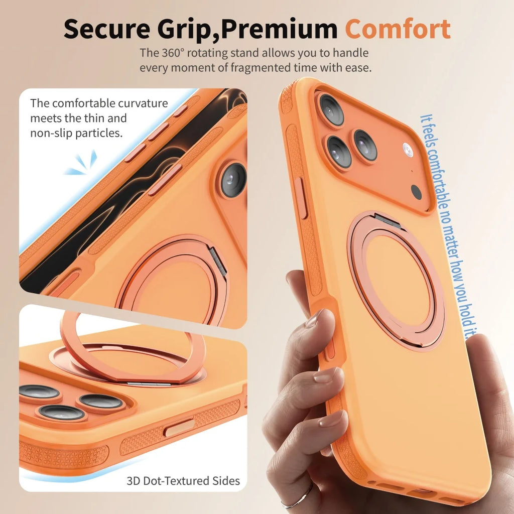 360° Rotating Bracket For Magsafe Magnetic Case For iPhone 17 Air 16 15 14 Plus 13 12 11 Pro Max Particle Anti-slip Frame Cover