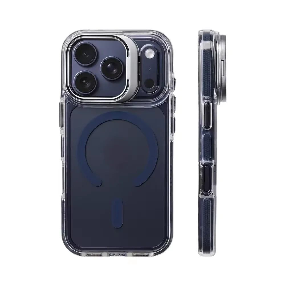 for Magsafe Hit Frame Magnetic Clear Case For iPhone Air 17 Pro Max 17p 16 15 14 Pro Alloy Bracket Stand Anti-Drop Bumper Cover