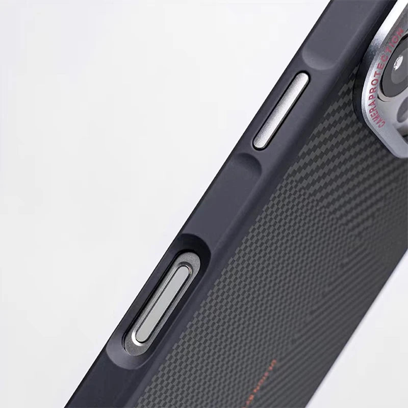 Matte Carbon Fiber Texture Magnetic Case For iPhone 17 16 15 Pro Max Wireless Charging Alloy Lens Shockproof for MagSafe Cover