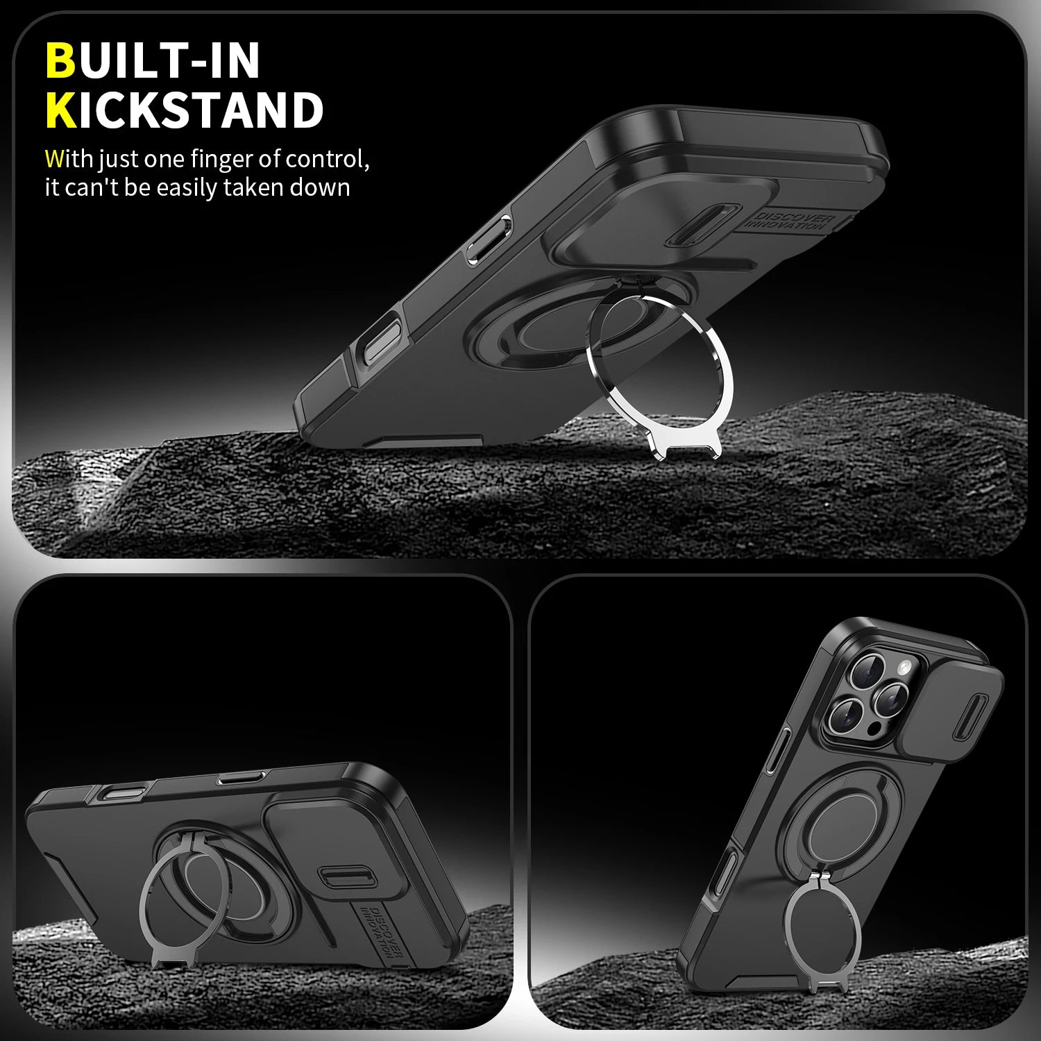 For Magsafe Magnetic Armor Case For iPhone 17 16 15 14 13 12 11 Pro Max Plus Air 17e 16e Ring Holder Slide Camera Protect Cover