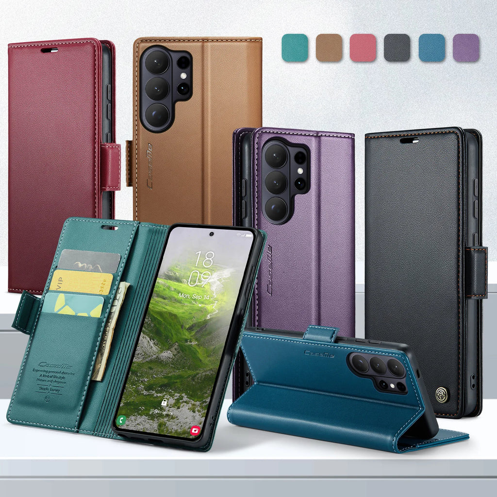 Busines Sle Leather Magnetic Flip Case for Samsung Galaxy S26 Ultra S25 Edge S24 FE S23 S22 Plus Wrieless Charge Kickstand Cover