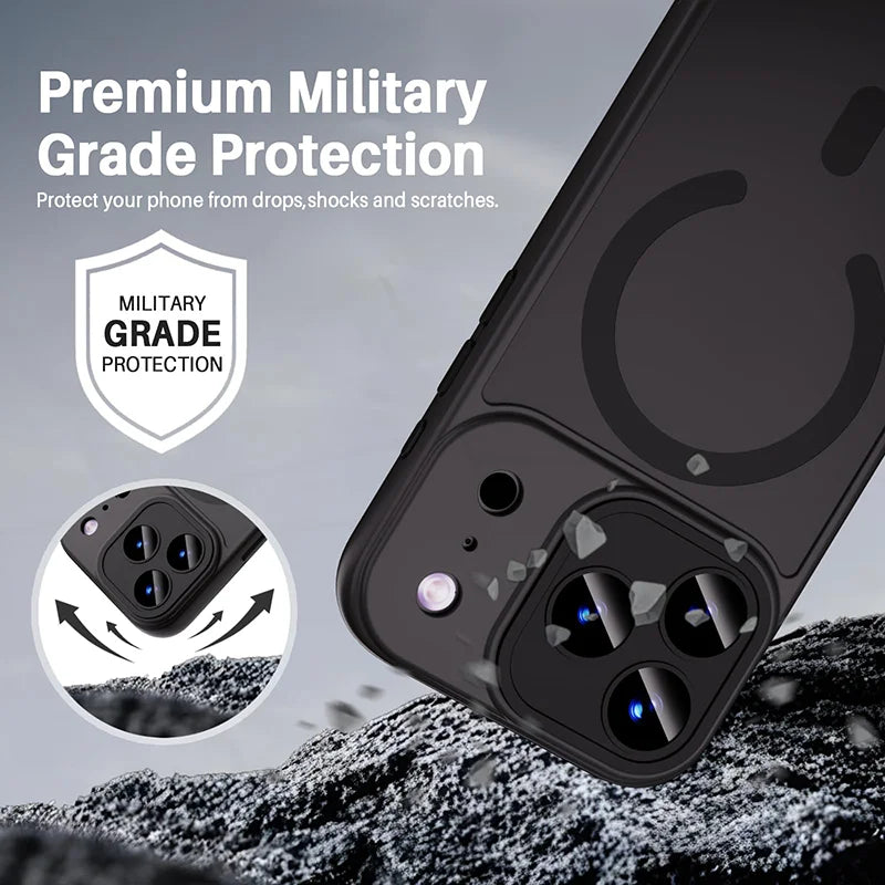 Luxury Armor Shockproof Phone Case For iPhone 17 Air 16 15 14 13 12 11 Pro Max Plus For Magsafe Matte Transparent Magnetic Cover
