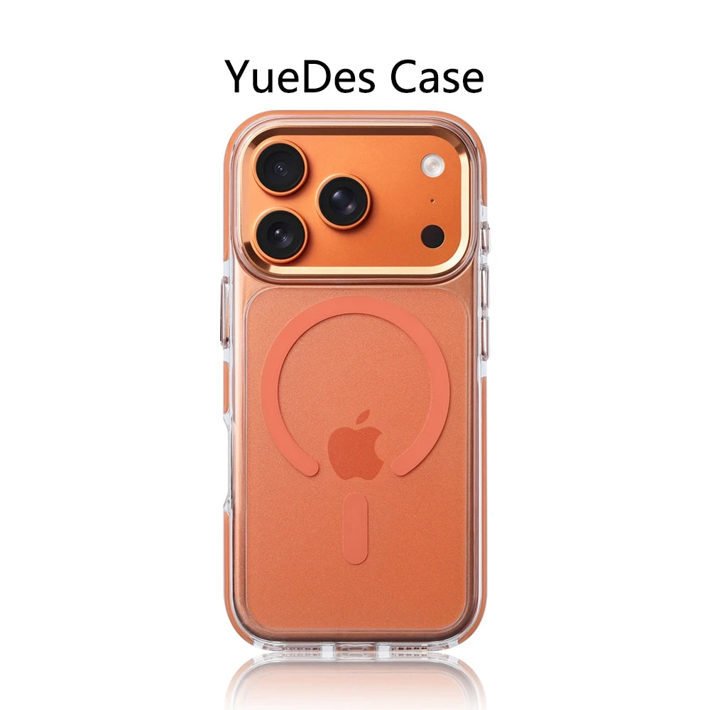 Magnetic Transparent Shockproof Alloy Lens Armor Case For iPhone 17 Pro Max 17Pro For Magsafe Wireless Charge Bumper Clear Cover