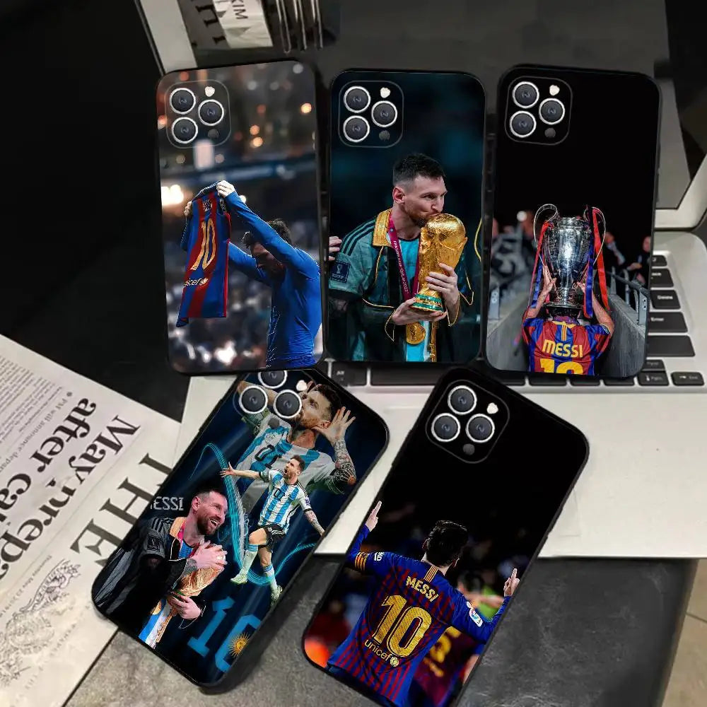 1PC Football King M-Messi Phone Case Silicone Soft Black Shockproof TPU For IPhone 16 15 14 13 12 11 Plus Pro Max Plus