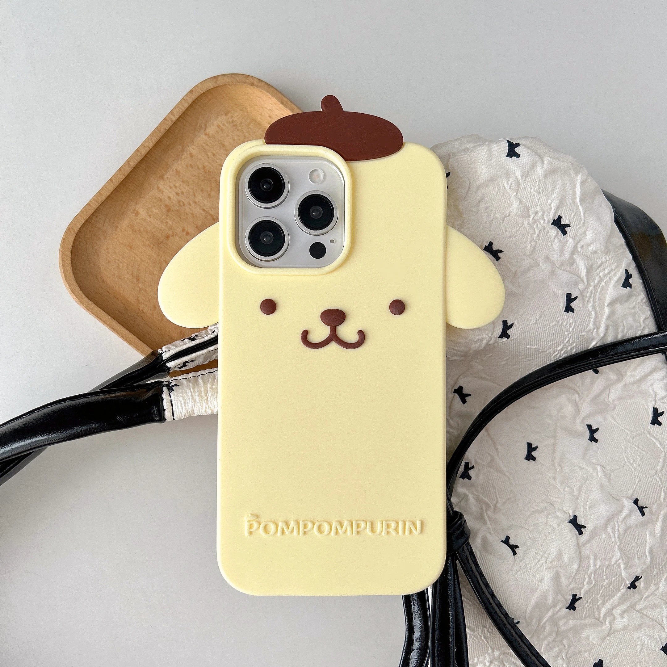 Cute 3D Cartoon Sanrio Pom pom purin Phone Case For iPhone 17 16 15 14 13 12 Pro Max Plus Soft Silicone Cover