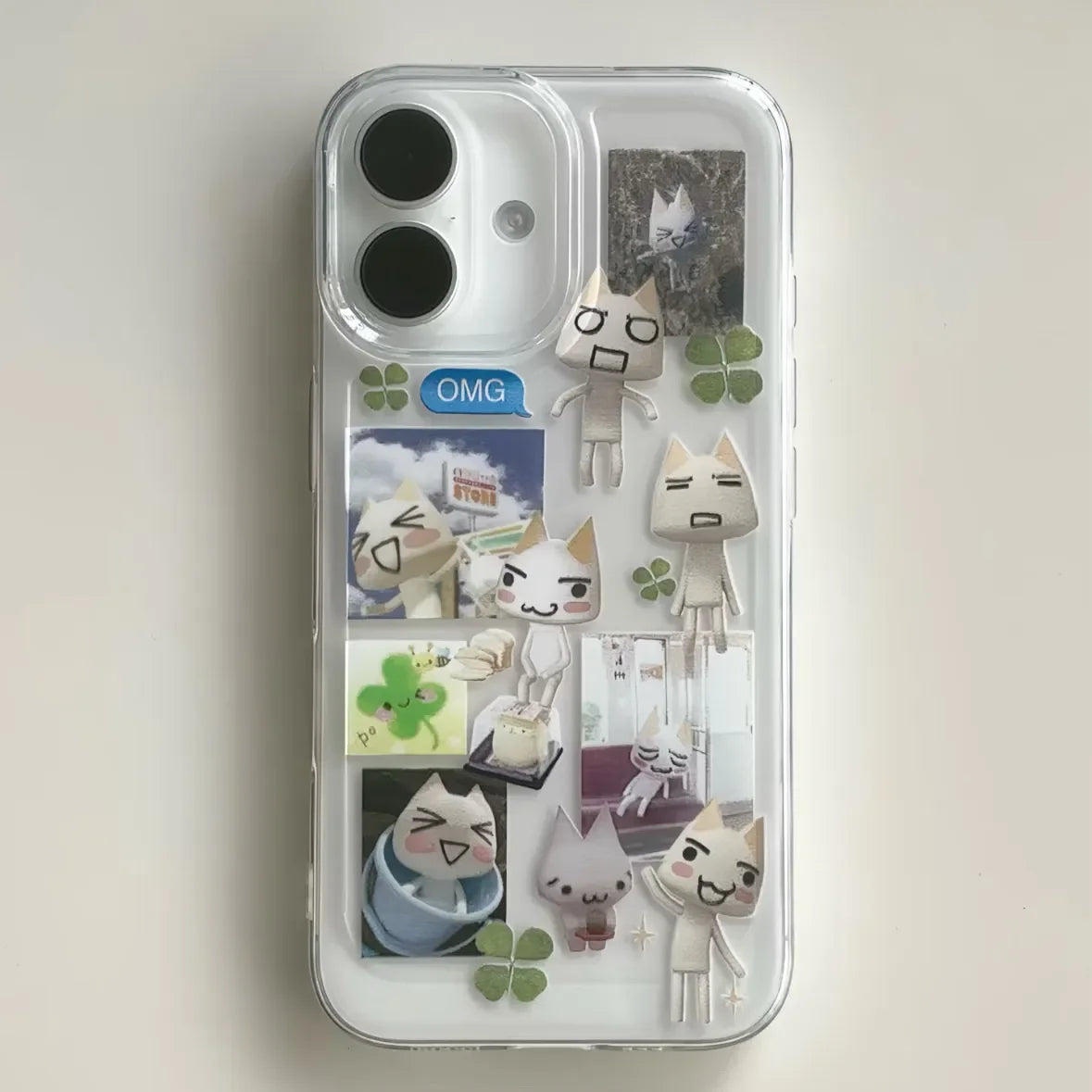 Japanese Creative Cute Kitten Clover Phone Case for Oppo Reno14 Reno13 Reno12 Reno11 Reno10 Reno8 Reno7 Reno6 Reno5 F Pro Plus