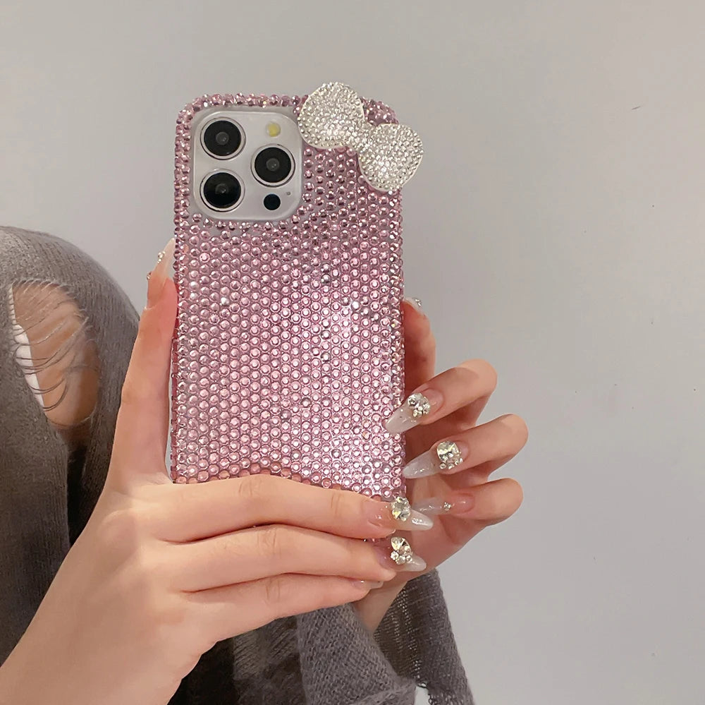 3D Glitter Bowknot Diamond Crystal Phone Case for iPhone 13 12 15 14 16 Plus 17Pro 17 Pro Max Air 11 Shockproof Bling Cover Case