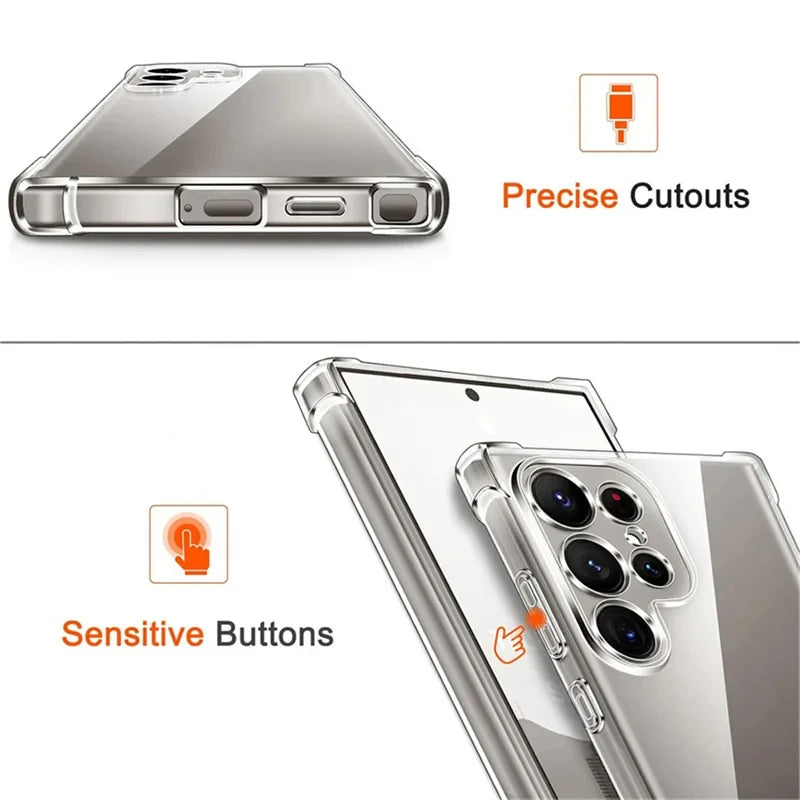 Ultra-thin Transparency Phone Cases For Samsung S26 Ultra S23 FE S22 S21 S20 S25 Edge S24 Plus Airbag Anti-Fall Protection Cover