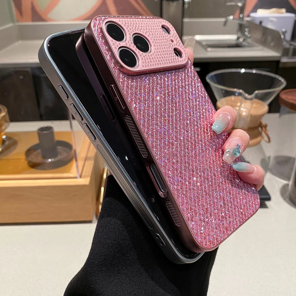 Korea Luxury Glitter Diamond Phone Case For iphone 17 16 15 14 13 Pro Max Shiny Camera Protection Shockproof Back Cover