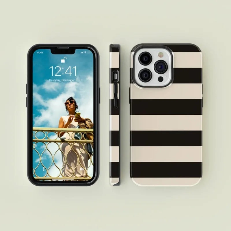 Striped Black with   Case For IPHONE 17 16ProMax 15 14 13 12 11 PRO Plus Acrylic TPU Two in one Magnetic Phone Cases
