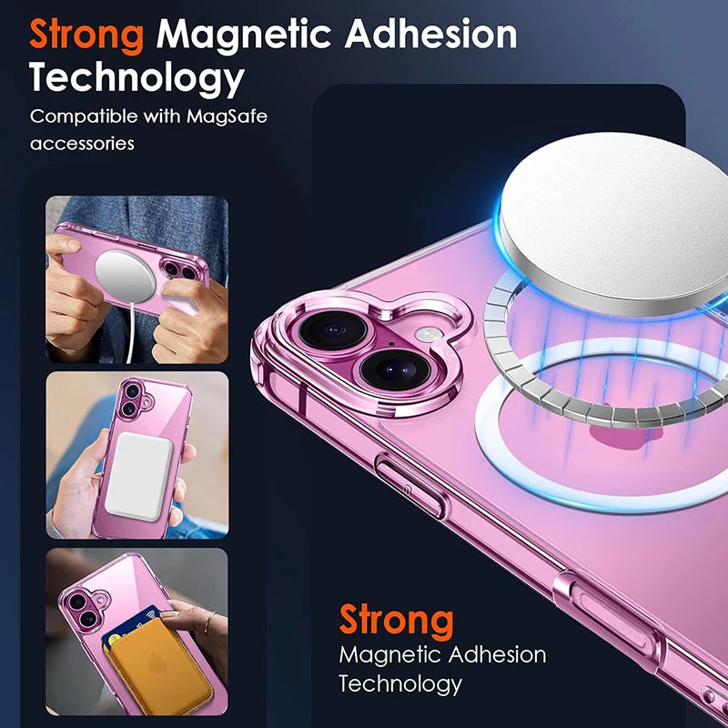 Luxury Magnetic Wireless Charge For Magsafe Case for iPhone 17 16 15 14 13 12 11 Pro Max Plus Mini Back Cover Transparent  2030