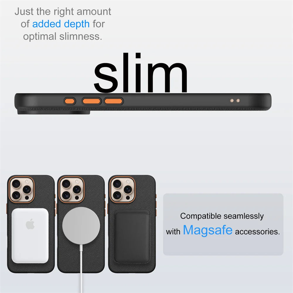 Frosted Hit Color TPU Soft Lichee Pattern Shockproof Case for IPhone 17 Air 16 15 14 Plus 13 12 ProMax for Magsafe Protect Cover