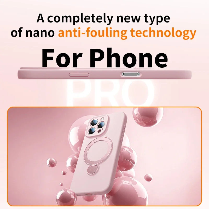 Magnetic Bracket Liquid Silicone Phone Case For iPhone 16 17 Air 15 14 13 Pro Max Magsafe With Hanging Rope Protective Cover