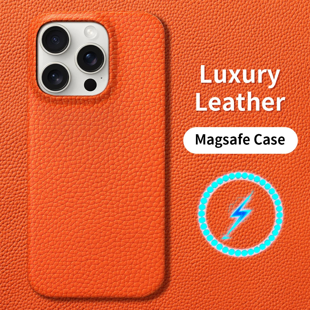 LANGSIDI Cowhide Genuine Leather for Magsafe Case for iPhone 15 16 17 Pro Max Air 17Pro 16Pro Lens Protective Shockproof Cover