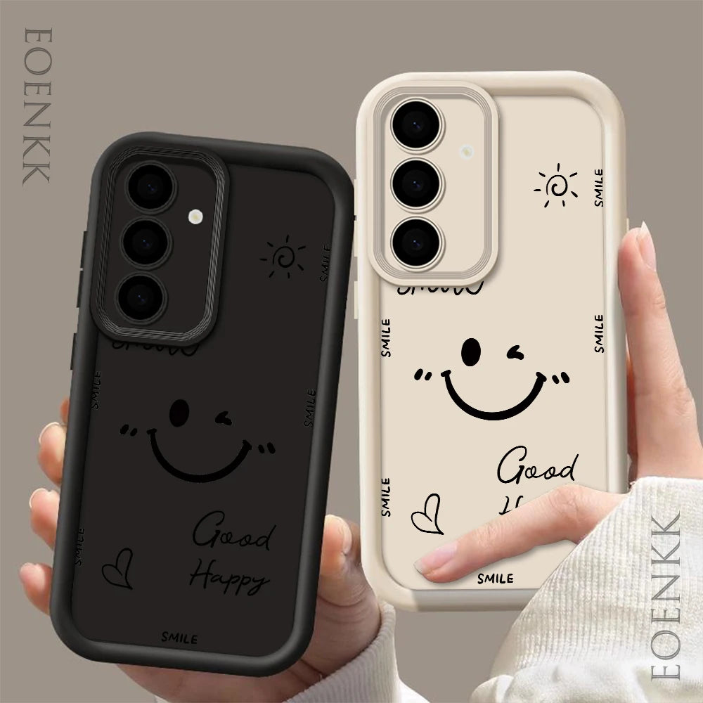 Luxury Smiling Face Phone Case For Samsung Galaxy S25 S22 S21 S23 S20 S24 FE A35 A25 A55 Note 20 Plus Ultra Silicone Soft Cover