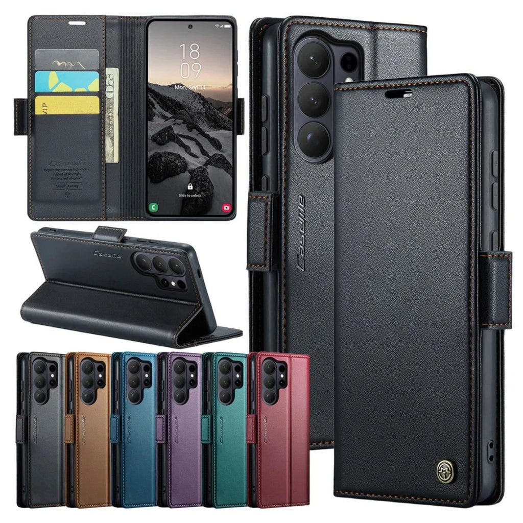 Busines Sle Leather Magnetic Flip Case for Samsung Galaxy S26 Ultra S25 Edge S24 FE S23 S22 Plus Wrieless Charge Kickstand Cover
