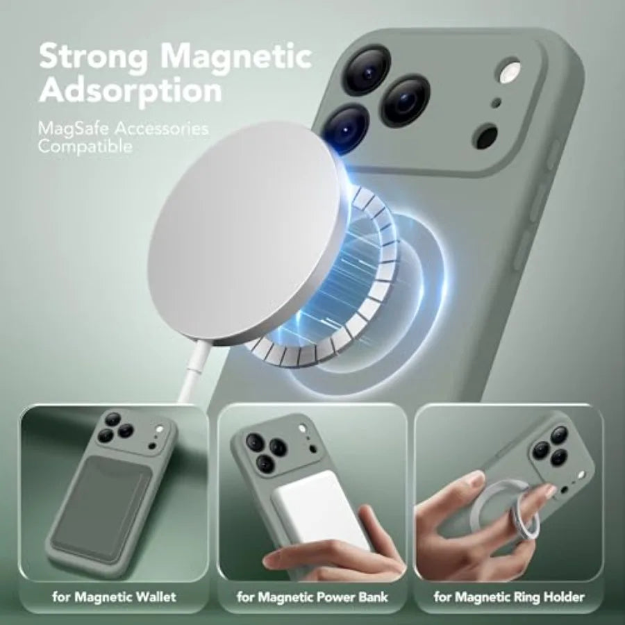 Magnetic for iPhone 17 Pro Case, Compatible with MagSafe, [Full Camera Protection][Screen Protector] Silicone Shockproof Protec