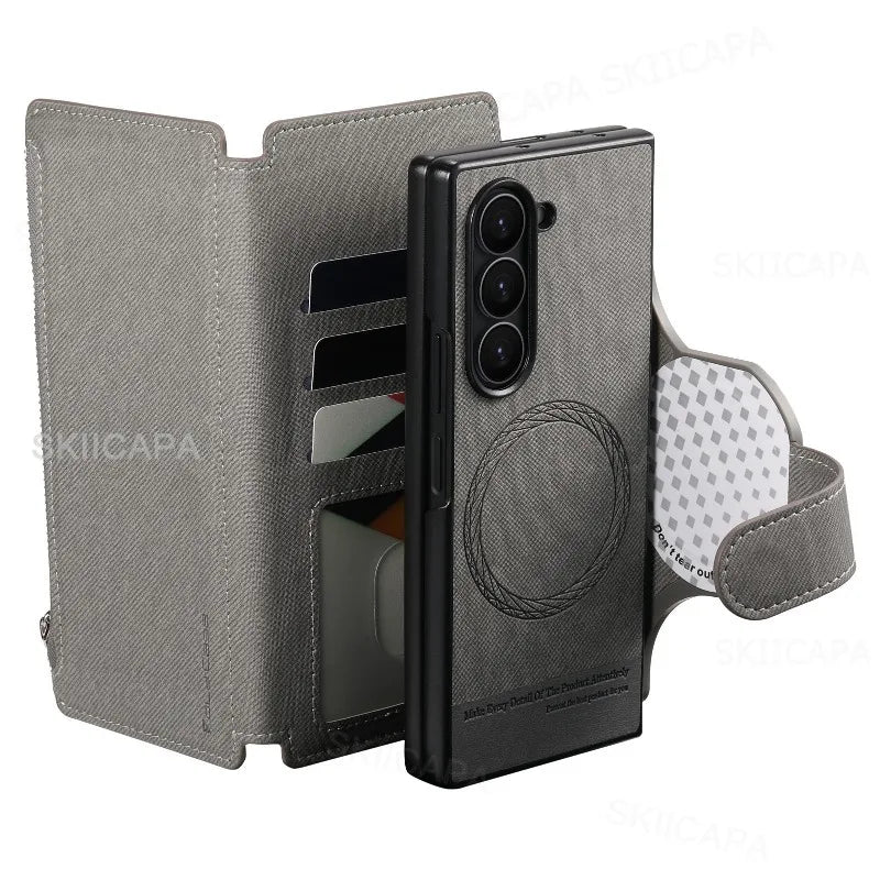 Zipper Wallet Magnetic Cover for Samsung Z Fold 7 Fold6 Fold5 Fold4 Fold3 Magsafe 2 in 1 Flip Leather Stand Holder Phone Bag